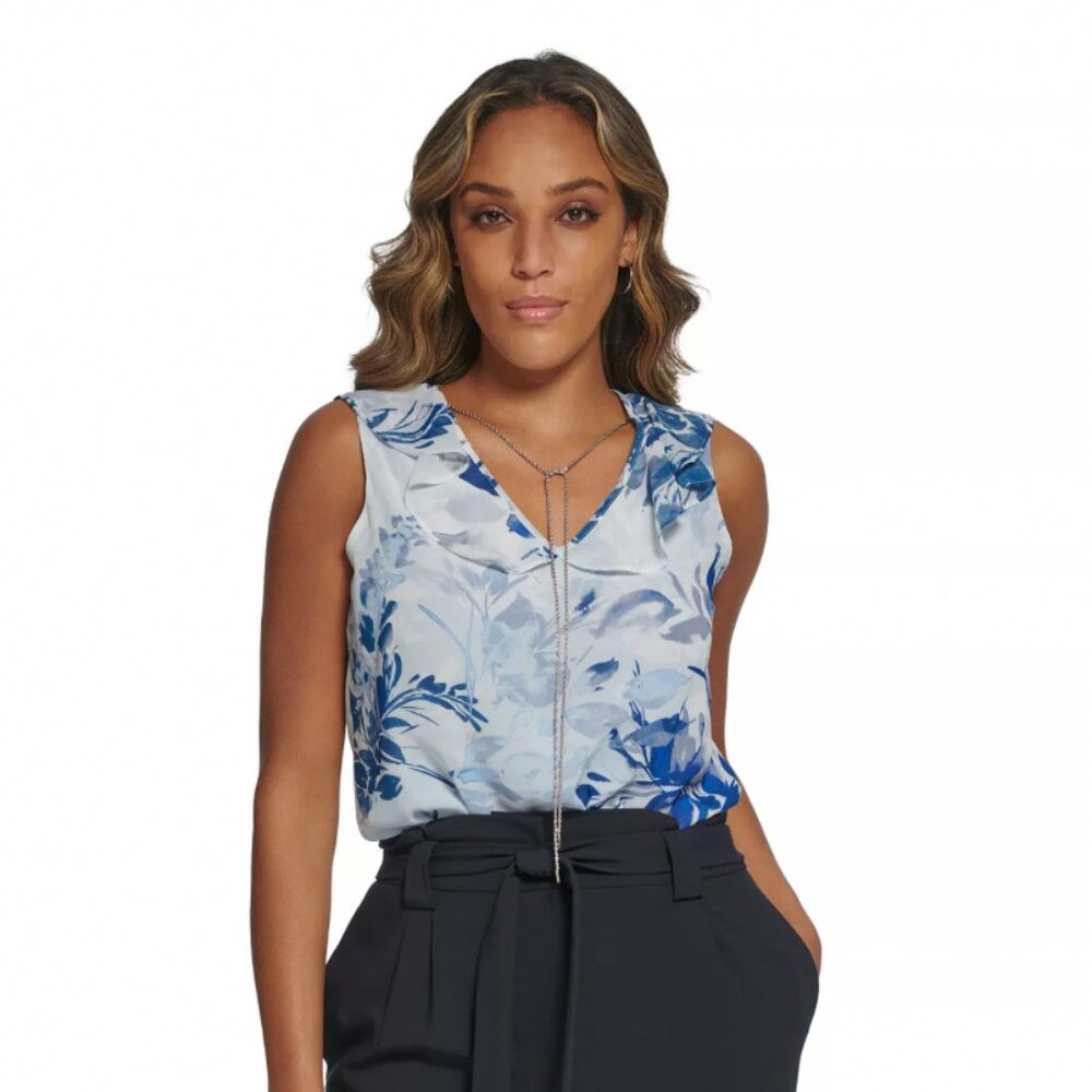 Calvin Klein Women's Floral-Print Ruffled Blouse Size XS